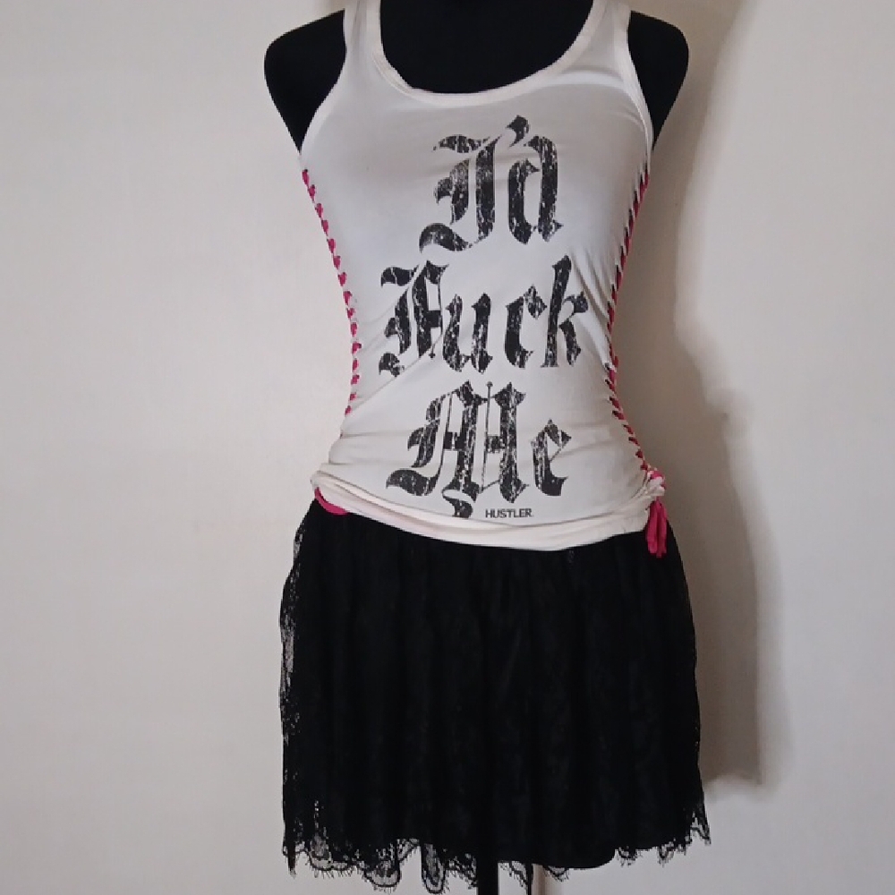 White and Black Graphic Tank Top